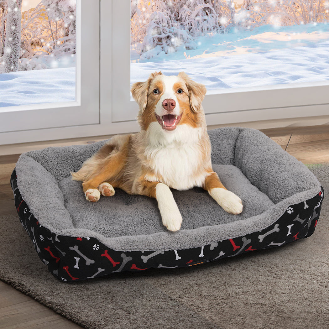 PaWz Pet Dog Cat Bed Deluxe Soft Cushion Lining Warm Kennel Black Bone L PaWz