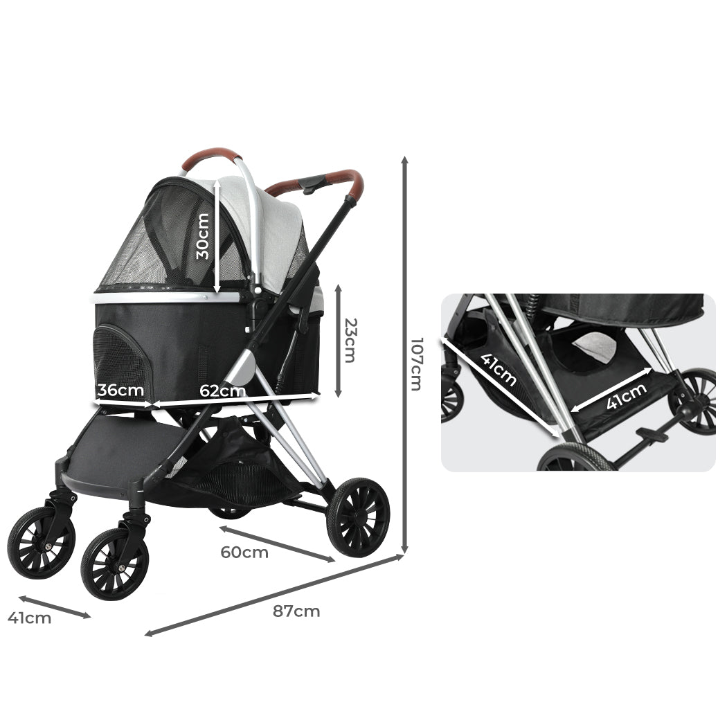 PaWz 4 Wheels Pet Stroller Dog Cat Pram Carrier Travel Foldable Aluminium 50kg PaWz
