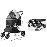 PaWz 4 Wheels Pet Stroller Dog Cat Pram Carrier Travel Foldable Aluminium 50kg PaWz