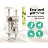 i.Pet Cat Tree 134cm Trees Scratching Post Scratcher Tower Condo House Furniture Wood Beige i.Pet