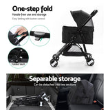 i.Pet Pet Stroller Dog Carrier Foldable Pram 3 In 1 Middle Size Black i.Pet