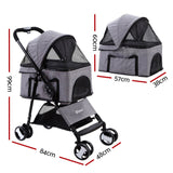 i.Pet Pet Stroller Dog Carrier Foldable Pram 3 In 1 Middle Size Grey i.Pet
