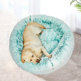 Pet Bed Cat Dog Donut Nest Calming Mat Soft Plush Kennel Teal L PaWz