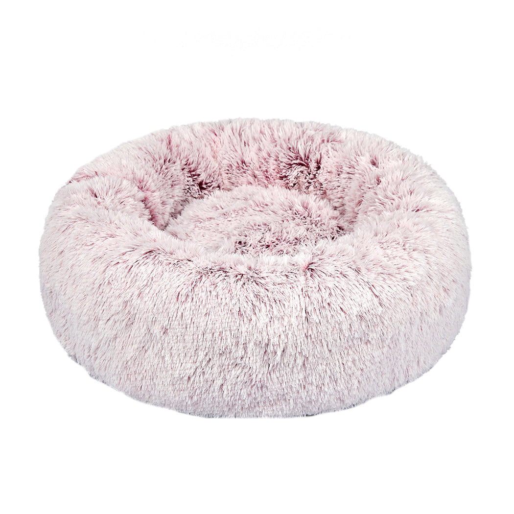 Pet Bed Cat Dog Donut Nest Calming Mat Soft Plush Kennel Pink M PaWz