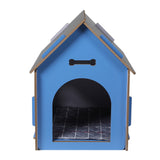 Wooden Dog House Pet Kennel Timber Indoor Cabin Large Blue L PaWz