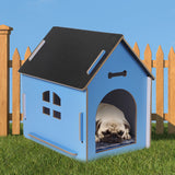 Wooden Dog House Pet Kennel Timber Indoor Cabin Large Blue L PaWz