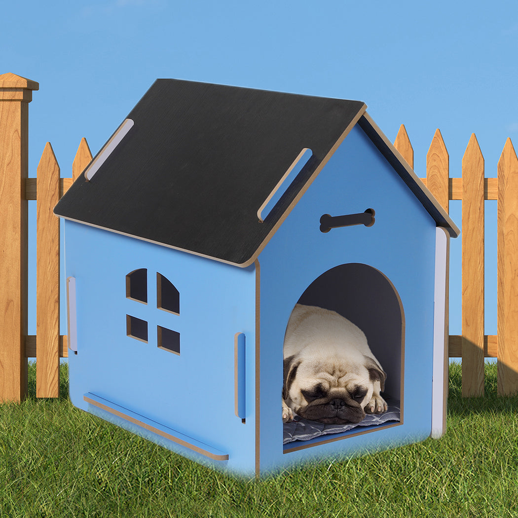Wooden Dog House Pet Kennel Timber Indoor Cabin Extra Large Blue XL PaWz