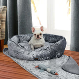 PaWz Pet Bed Set Dog Cat Quilted Blanket Squeaky Toy Calming Warm Soft Nest Grey L PaWz