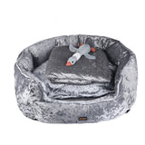 PaWz Pet Bed Set Dog Cat Quilted Blanket Squeaky Toy Calming Warm Soft Nest Grey L PaWz