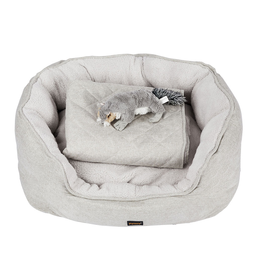 PaWz Pet Bed Set Dog Cat Quilted Blanket Squeaky Toy Calming Warm Soft Nest Beige XL PaWz