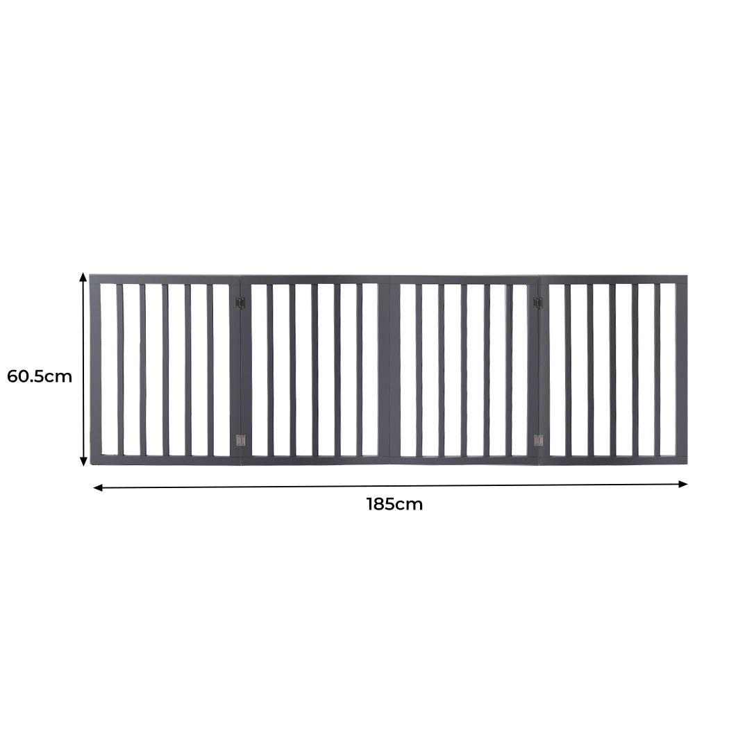 Wooden Pet Gate Dog Fence Retractable Barrier Portable Door 4 Panel Grey PaWz