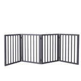 Wooden Pet Gate Dog Fence Retractable Barrier Portable Door 4 Panel Grey PaWz
