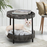 PaWz Rattan Pet Bed Elevated Raised Cat Dog House Wicker Basket Kennel Table PaWz