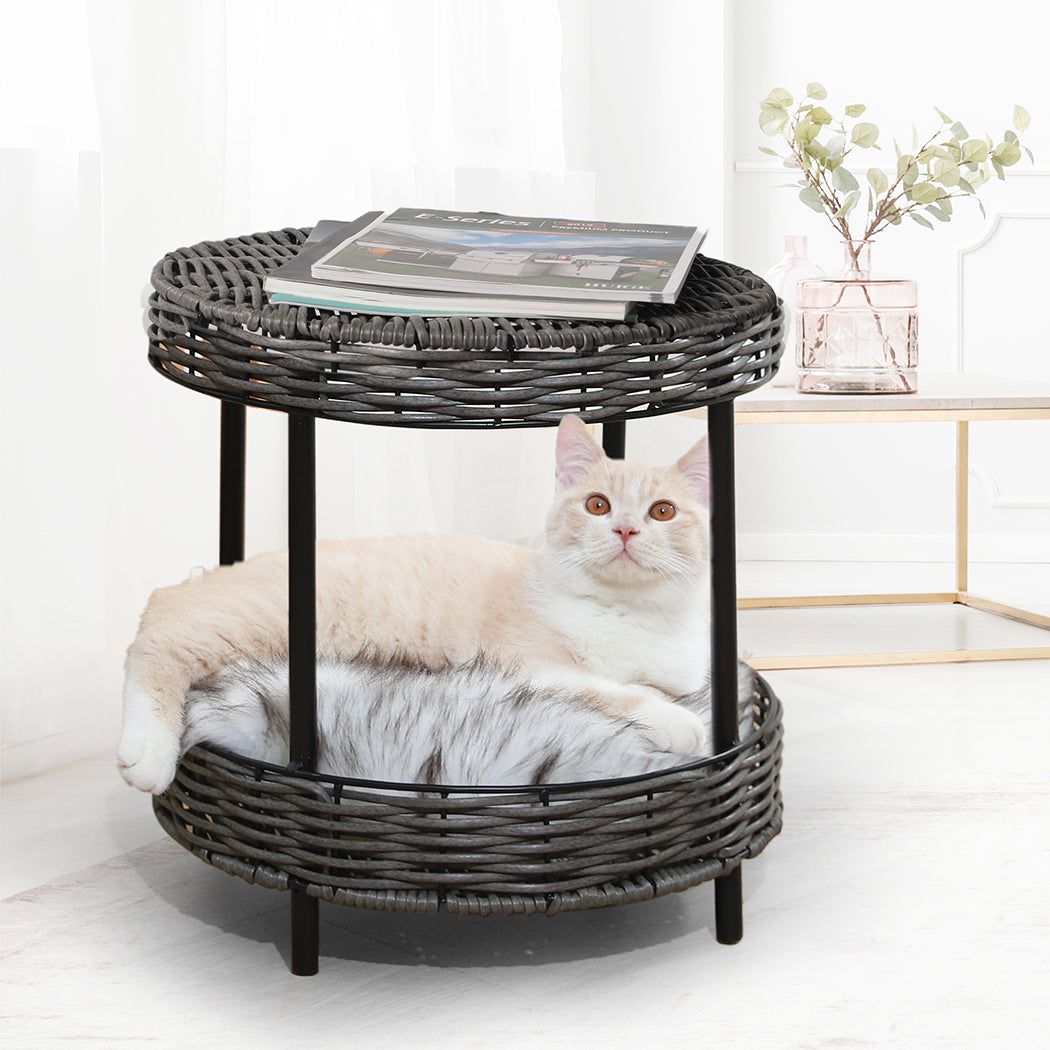 PaWz Rattan Pet Bed Elevated Raised Cat Dog House Wicker Basket Kennel Table PaWz