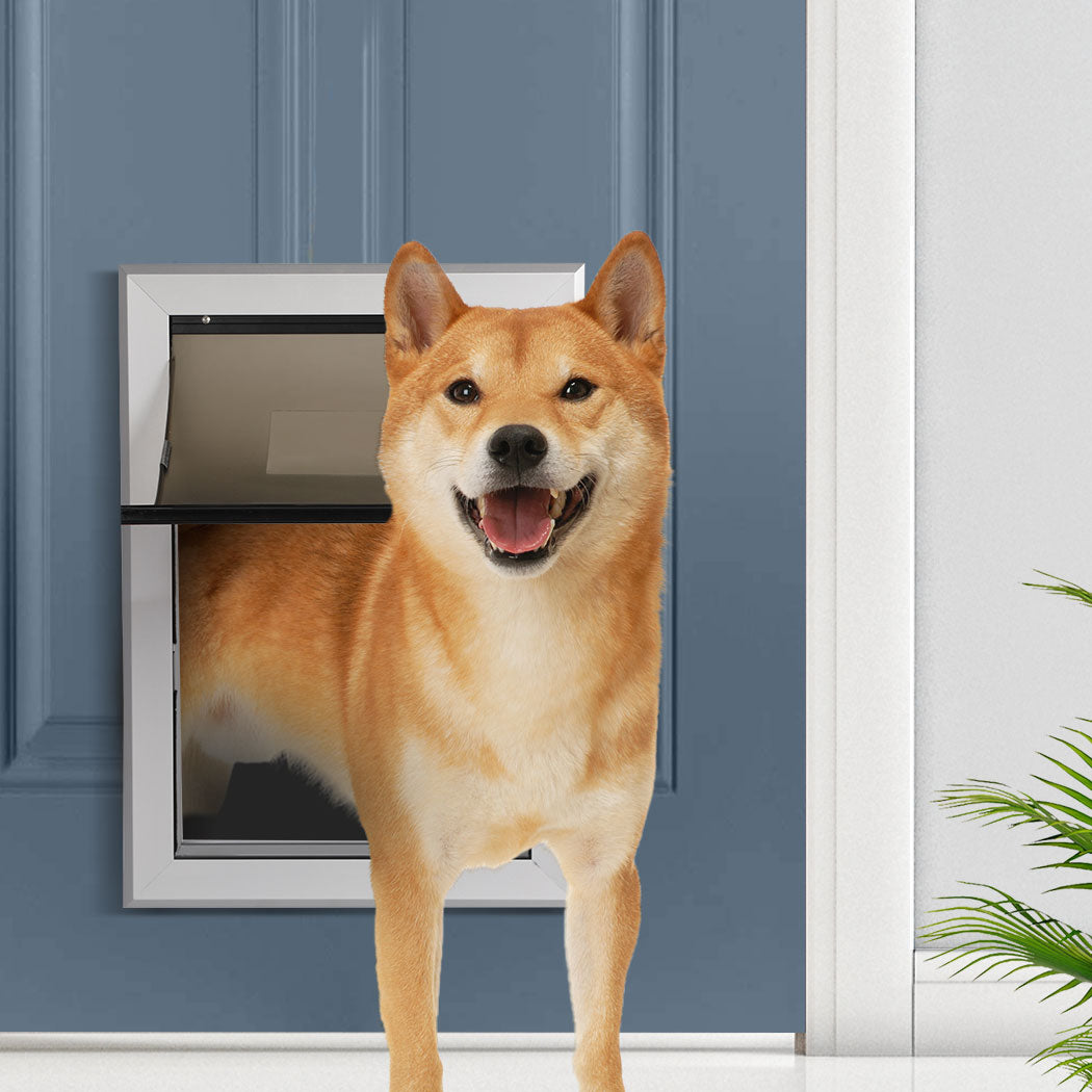 PaWz Aluminium Pet Access Door Dog Cat Dual Flexi Flap For Wooden Wall Large PaWz