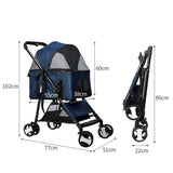 Pet Stroller Dog Cat Pram Foldable Carrier 4 Wheels Large Travel Pushchair Blue Unbranded