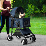 Pet Stroller Dog Cat Pram Foldable Carrier 4 Wheels Large Travel Pushchair Blue Unbranded