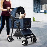 Pet Stroller Dog Cat Pram Foldable Carrier 4 Wheels Large Travel Pushchair Blue Unbranded