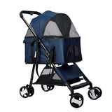 Pet Stroller Dog Cat Pram Foldable Carrier 4 Wheels Large Travel Pushchair Blue