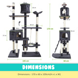 Paw Mate 170cm Grey Cat Tree Danie Multi Level Scratcher Petsleisure