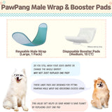 PawPang L Dog Wrap Reusable Male + 10 Ct M Diaper Booster Pads Disposable Petsleisure