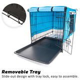 Paw Mate Wire Dog Cage Crate 24in with Tray + Cushion Mat + Blue Cover Combo Petsleisure