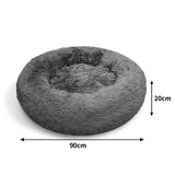 Dog Pet Cat Calming Bed Warm Plush Round  Nest Comfy Sleeping Bed Dark Grey 90cm Petsleisure