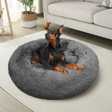 Dog Pet Cat Calming Bed Warm Plush Round  Nest Comfy Sleeping Bed Dark Grey 90cm Petsleisure