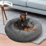 Dog Pet Cat Calming Bed Warm Plush Round  Nest Comfy Sleeping Bed Dark Grey 90cm Petsleisure