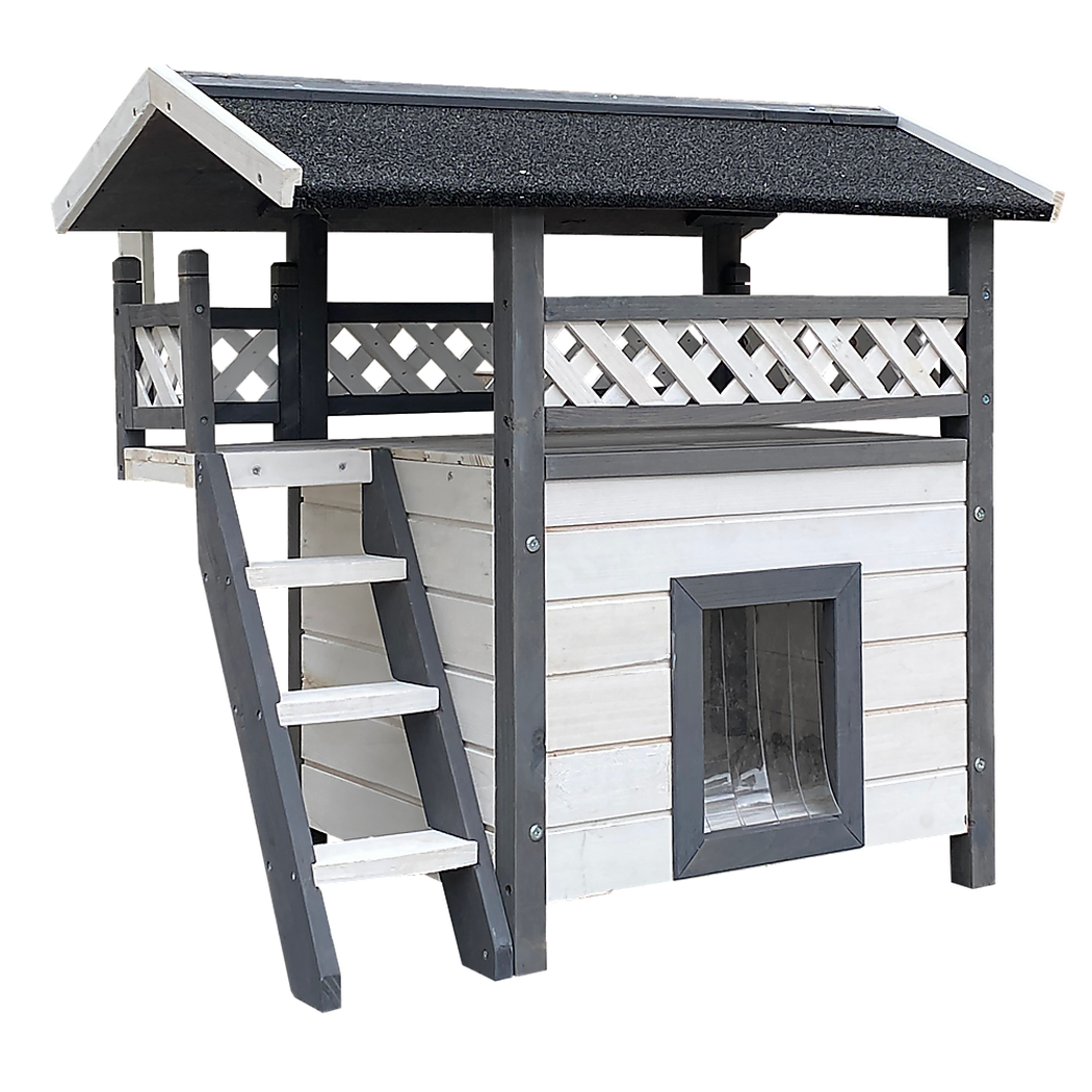 Cat House Weatherproof 2-Story Indoor Outdoor Wooden Shelter Bitumen Roof Unbranded