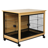 PaWz Wooden Wire Dog Kennel Side End Table Steel Puppy Crate Indoor Pet House L PaWz