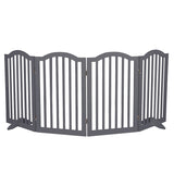 PaWz Wooden Pet Gate Dog Fence Safety Stair Barrier Security Door 4 Panels Grey Petsleisure