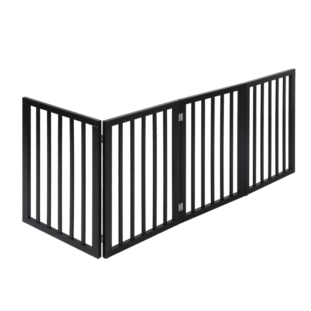 PaWz 4 Panels Wooden Pet Gate Dog Fence Safety Stair Barrier Security Door Black PaWz