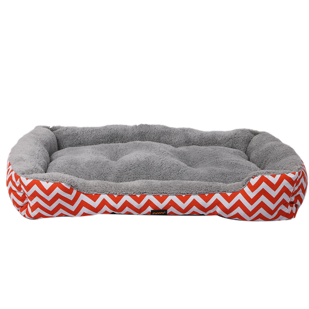 PaWz Pet Dog Cat Bed Deluxe Soft Cushion Lining Warm Kennel Orange Geo L PaWz