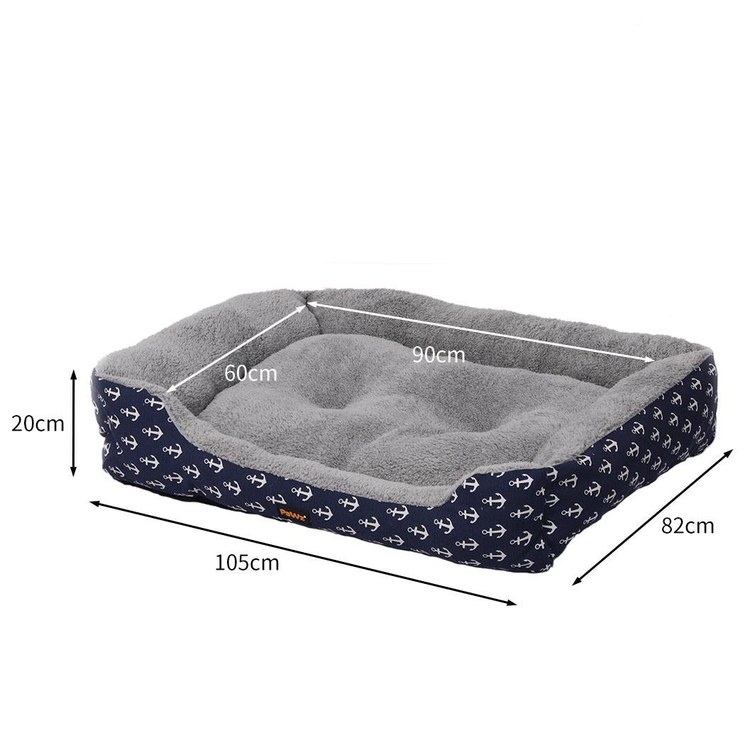PaWz Pet Dog Cat Bed Deluxe Soft Cushion Lining Warm Kennel Navy Anchor XXL PaWz