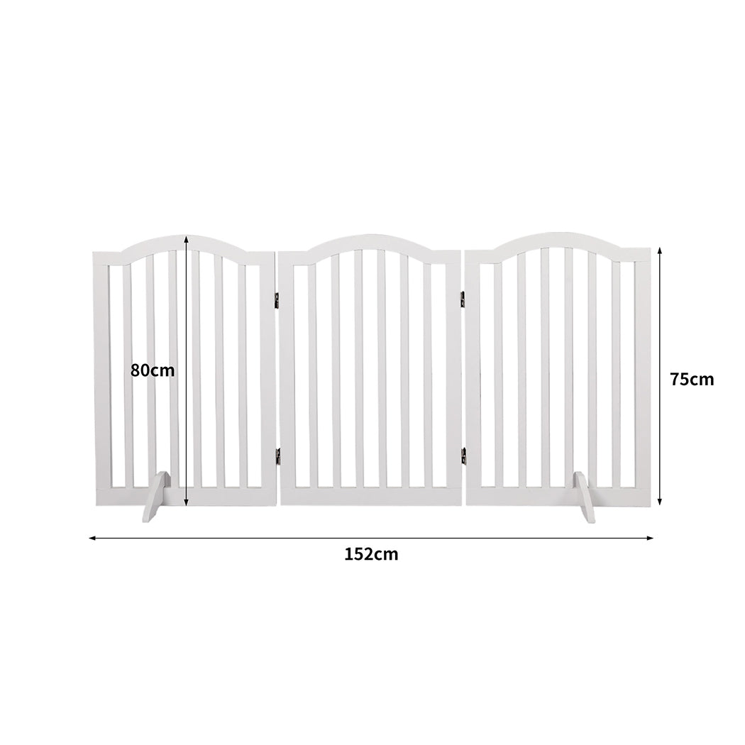 PaWz Wooden Pet Gate Dog Fence Safety Stair Barrier Security Door 3 Panels White PaWz