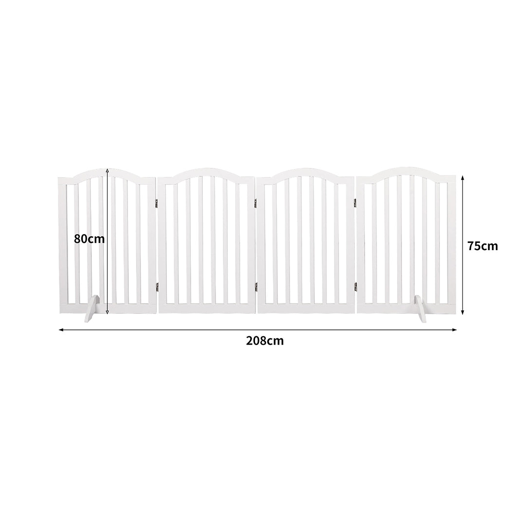 PaWz Wooden Pet Gate Dog Fence Safety Stair Barrier Security Door 4 Panels White PaWz