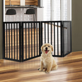 PaWz 4 Panels Wooden Pet Gate Dog Fence Safety Stair Barrier Security Door Black PaWz