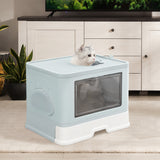 PaWz Foldable Cat Litter Box Tray Enclosed Kitty Toilet Hood Hair Grooming Blue PaWz