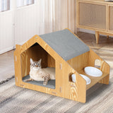 PaWz Wooden Pet House Cat Kennel Elevated Double Feeder Raised Feeding Bowls Petsleisure