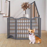 PaWz Wooden Pet Gate Dog Fence Safety Stair Barrier Security Door 3 Panels Grey PaWz