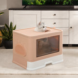 PaWz Foldable Cat Litter Box Tray Enclosed Kitty Toilet Hood Hair Grooming Pink PaWz