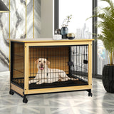 PaWz Wooden Wire Dog Kennel Side End Table Steel Puppy Crate Indoor Pet House XL PaWz