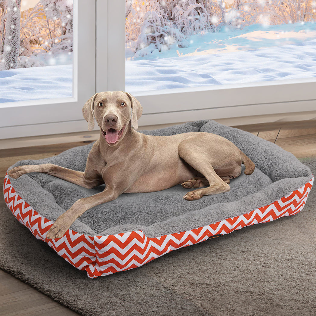 PaWz Pet Dog Cat Bed Deluxe Soft Cushion Lining Warm Kennel Orange Geo XL PaWz