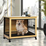 PaWz Wooden Wire Dog Kennel Side End Table Steel Puppy Crate Indoor Pet House L PaWz