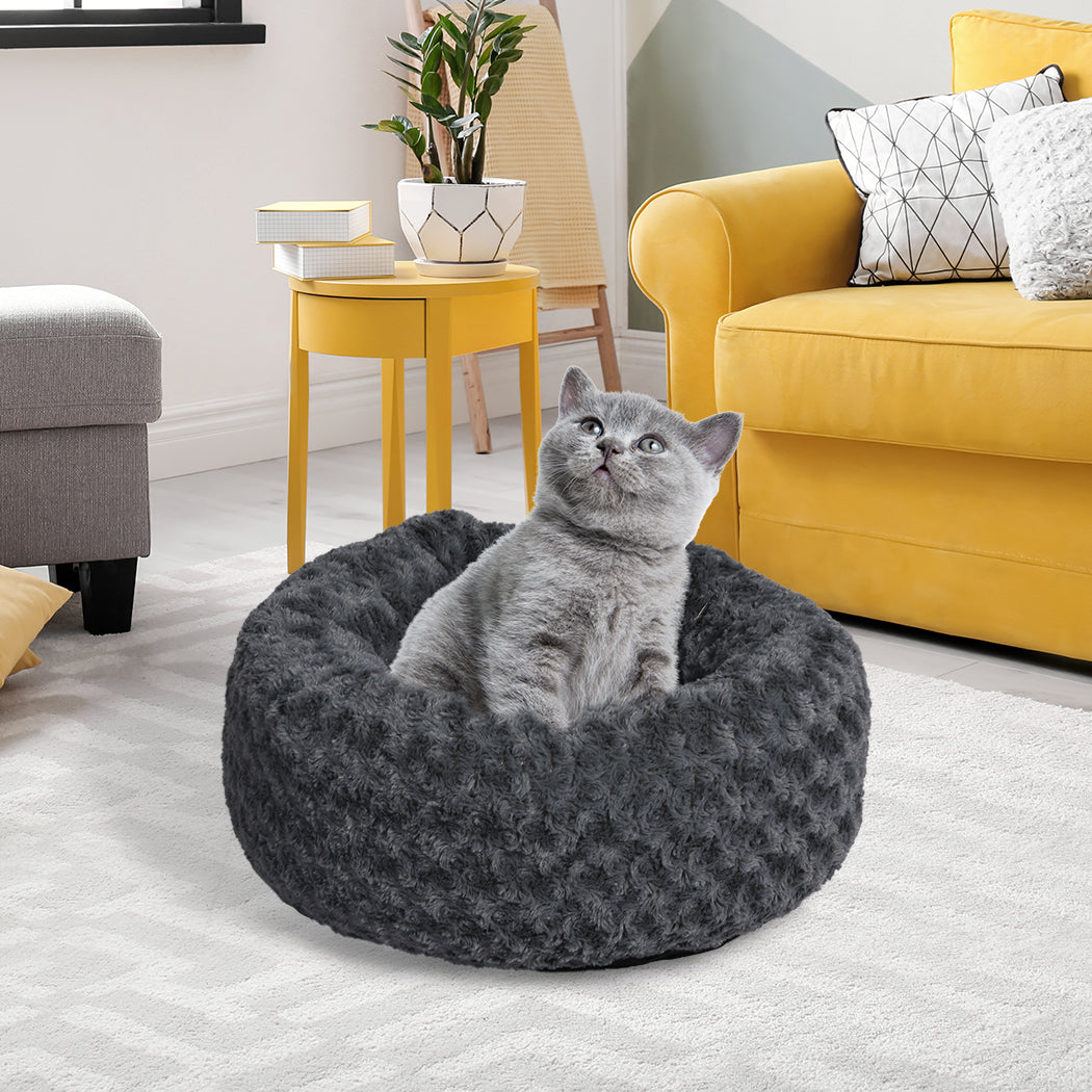 PaWz Calming Dog Bed Warm Soft Plush Pet Cat Cave Washable Portable Dark Grey S PaWz